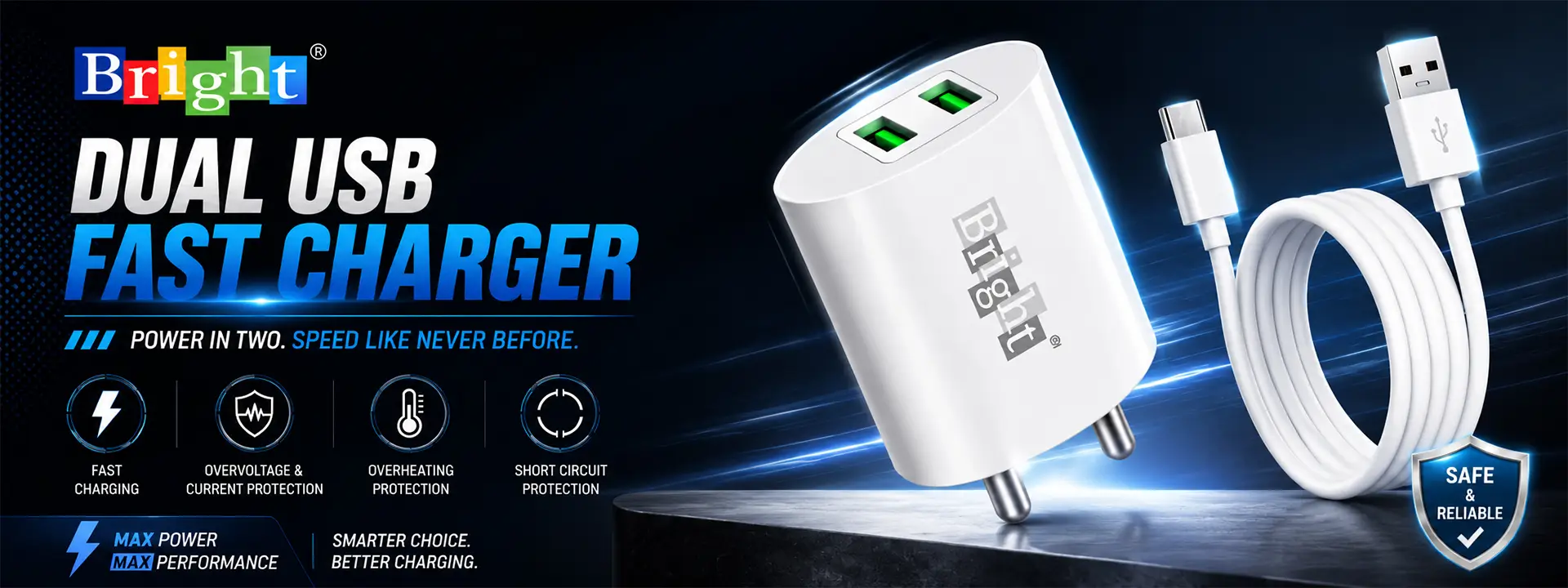 Bright Dual USB Fast Charger Manufacturers, Wholesale Suppliers in Delhi, India