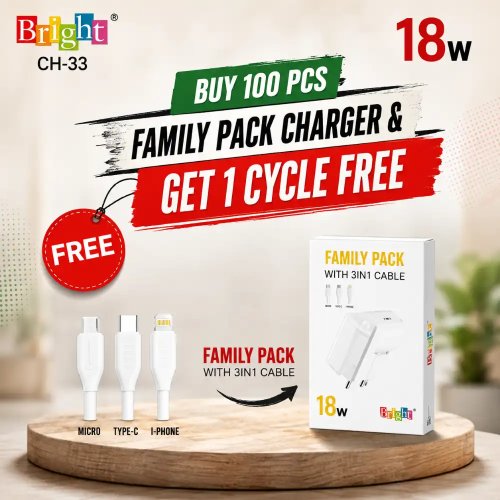18W Family Pack Fast Charger With Micro USB Type-C And iPhone Support Manufacturers, Wholesale Suppliers in Lucknow