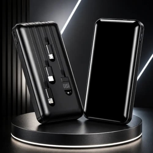 20000mAh Power Bank With 4 Data Cables 18W Fast Charging Portable Battery Manufacturers, Wholesale Suppliers in Delhi, India