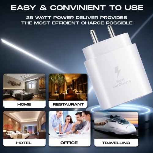 25W Fast Mobile Charger White Efficient Charging Power Adapter Manufacturers, Wholesale Suppliers in Delhi, India