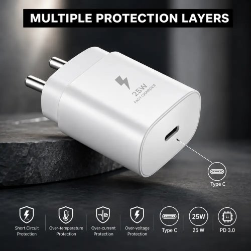 25W Type C Power Charger With Over Temperature And Short Circuit Protection Manufacturers, Wholesale Suppliers in Delhi, India