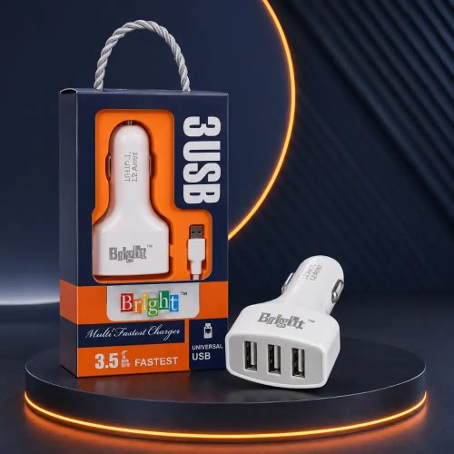 3.5A Triple Port USB Car Charger Multi-Fast Universal Vehicle Auto Adapter with Cable Manufacturers, Wholesale Suppliers in Delhi, India