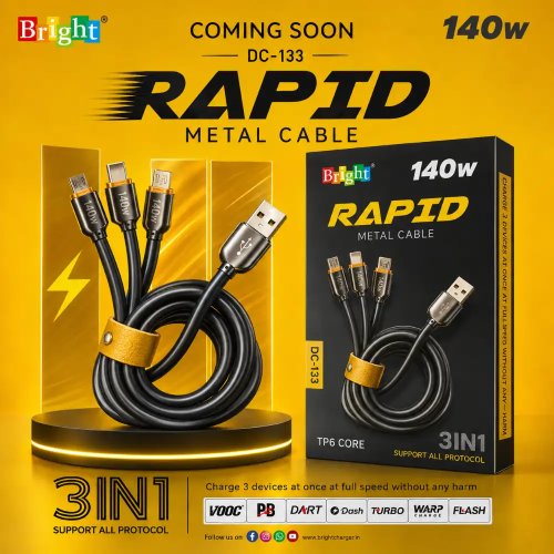 3 In 1 Fast Charging Cable With USB To Type C Micro USB And Lightning Manufacturers, Wholesale Suppliers in Delhi, India