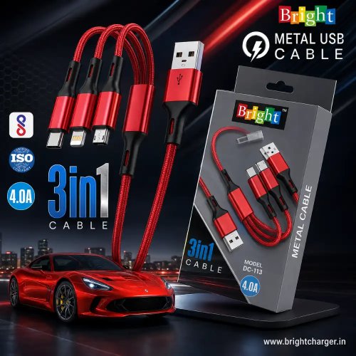 3 In 1 Metal Braided USB Charging Cable For iPhone Type C And Micro USB Manufacturers, Wholesale Suppliers in Alappuzha