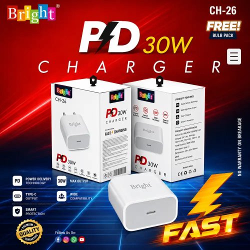 30W USB Type C PD Fast Charger Travel Charging Adapter For Smartphones Manufacturers, Wholesale Suppliers in Delhi, India