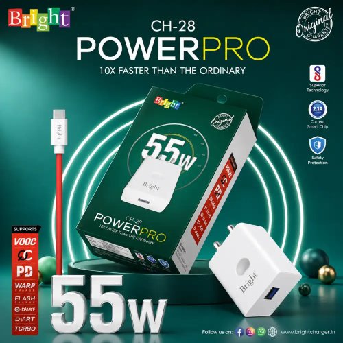 55W Type C Fast Charger Super VOOC USB Charging Adapter Manufacturers, Wholesale Suppliers in Delhi, India