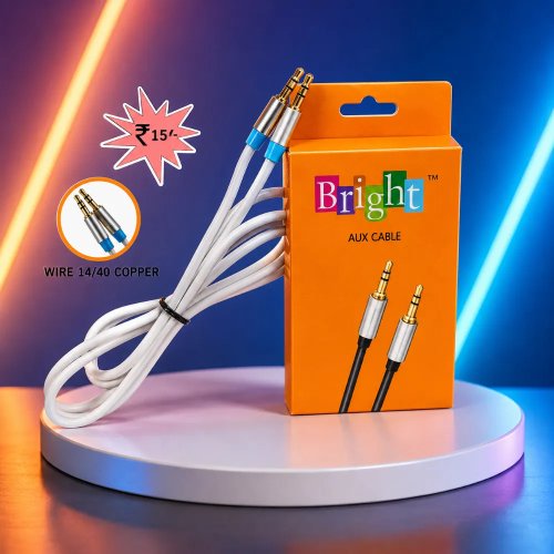 Bright AUX Cable 3.5mm Male to Male Stereo Audio Cord Manufacturers, Wholesale Suppliers in Delhi, India