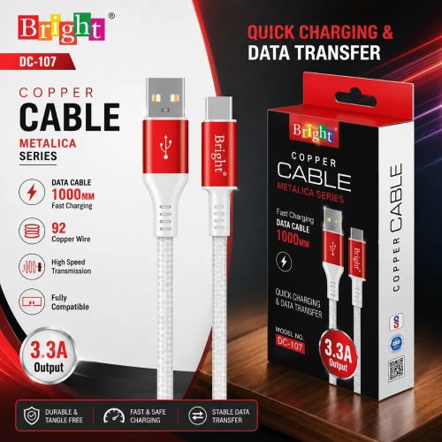 Bright DC-107 3.3A Fast Charging Micro USB Data Cable Quick Charge 3.0 Manufacturers, Wholesale Suppliers in Alappuzha