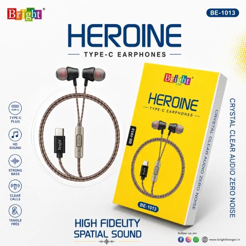 Bright Heroine Type-C Wired Earphones With Deep Bass And HD Spatial Sound Manufacturers, Wholesale Suppliers in Delhi, India