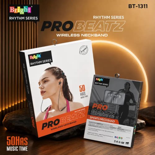Bright Pro Beatz Wireless Bluetooth Neckband Earphones For Sports Manufacturers, Wholesale Suppliers in Delhi, India