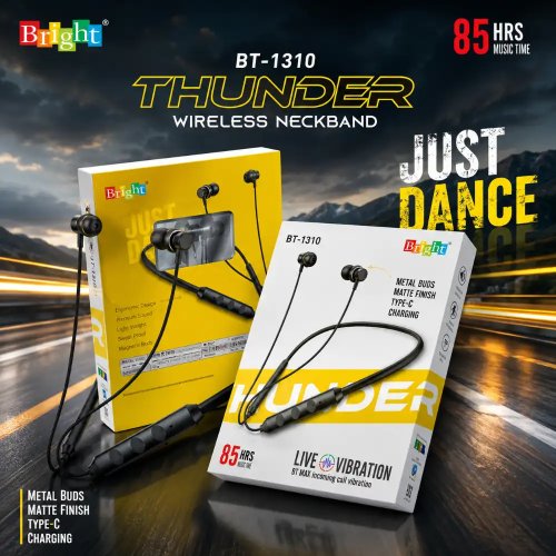 Bright Thunder Wireless Bluetooth Neckband With 85 Hours Playtime Manufacturers, Wholesale Suppliers in Delhi, India