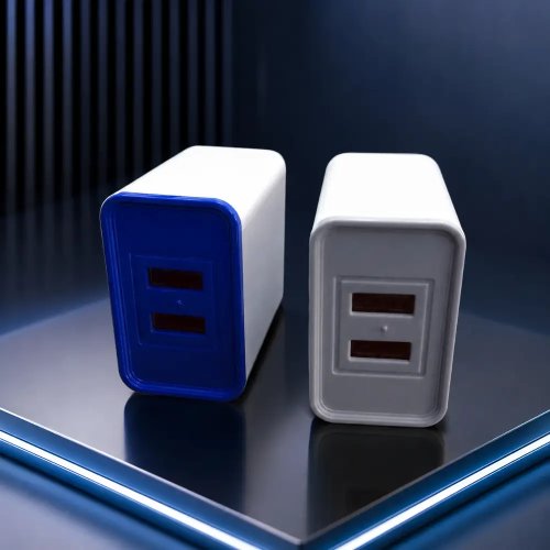 Dual USB Port Travel Charger White ABS Mobile Charging Adapter Manufacturers, Wholesale Suppliers in Delhi, India