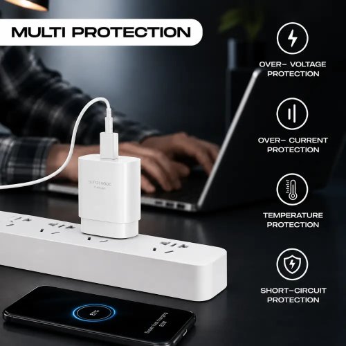 Multi Protection Mobile Charger White With Safety Protection Features Manufacturers, Wholesale Suppliers in Delhi, India