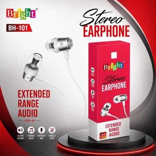 Stereo Wired Earphones With Stereo Bass In-Built Mic And Tangle-Free Cable Manufacturers, Wholesale Suppliers in Delhi, India
