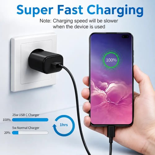 Super Fast 25W Mobile Charger Black Power Adapter For Mobile Devices Manufacturers, Wholesale Suppliers in Delhi, India