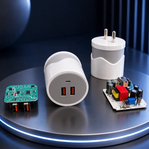 White Dual USB Mobile Charging Power Adapter With 5V DC Output Manufacturers, Wholesale Suppliers in Delhi, India
