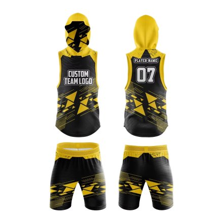 Black Yellow 7 On 7 Football Set Premium Polyester Hooded Jersey and Shorts Manufacturers, Wholesale Suppliers Exporters in United States (USA)
