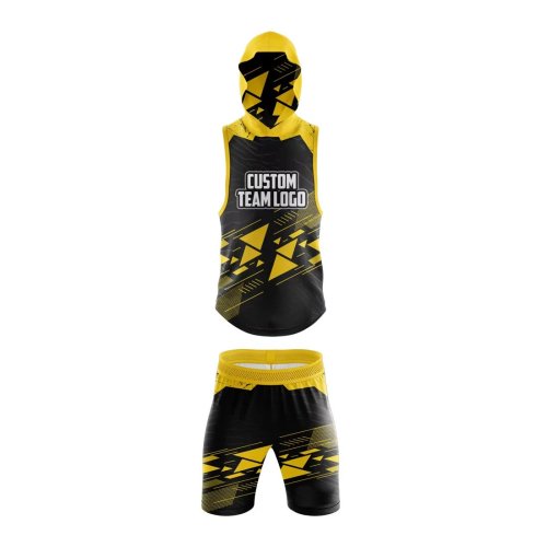 Black Yellow 7 On 7 Football Set Premium Polyester Hooded Jersey and Shorts Manufacturers, Wholesale Suppliers Exporters in United States (USA)