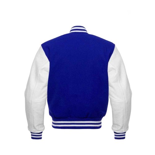 Blue Cotton Fleece Varsity Jacket with Ribbed Collar Snap Button Closure Full Sleeves Manufacturers, Wholesale Suppliers Exporters in United States (USA)