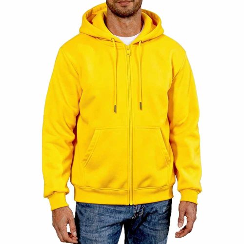 Bright Yellow Full Zip Hooded Sweatshirt for Men Soft Casual Everyday Hoodie Manufacturers in Brisbane, Wholesale Suppliers Exporters
