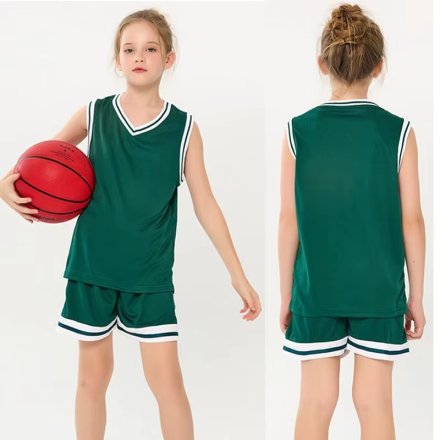Classic Green Kids Basketball Jersey and Shorts Athletic Team Uniform Manufacturers in Toulouse, Wholesale Suppliers Exporters