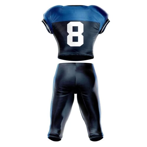 Custom American Football Uniform Black Blue Sublimated Jersey and Pants Manufacturers, Wholesale Suppliers Exporters in United States (USA)
