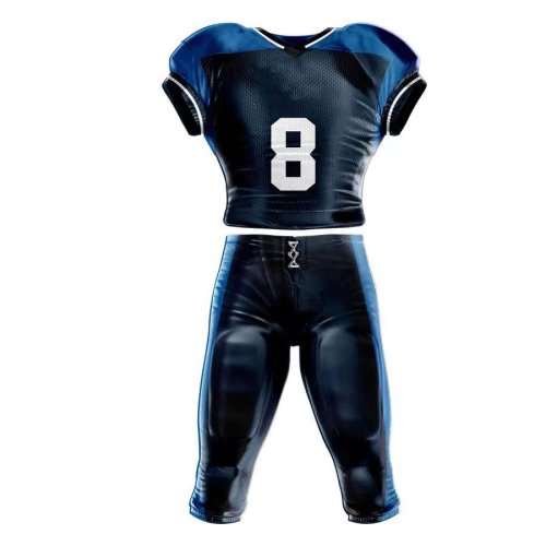 Custom American Football Uniform Black Blue Sublimated Jersey and Pants Manufacturers, Wholesale Suppliers Exporters in United States (USA)