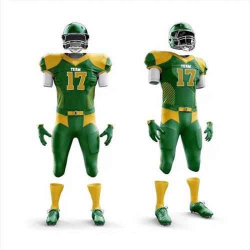 Custom Green Gold American Football Uniform Sublimated Jersey and Pants Manufacturers, Wholesale Suppliers Exporters in United States (USA)