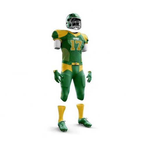 Custom Green Gold American Football Uniform Sublimated Jersey and Pants Manufacturers, Wholesale Suppliers Exporters in United States (USA)