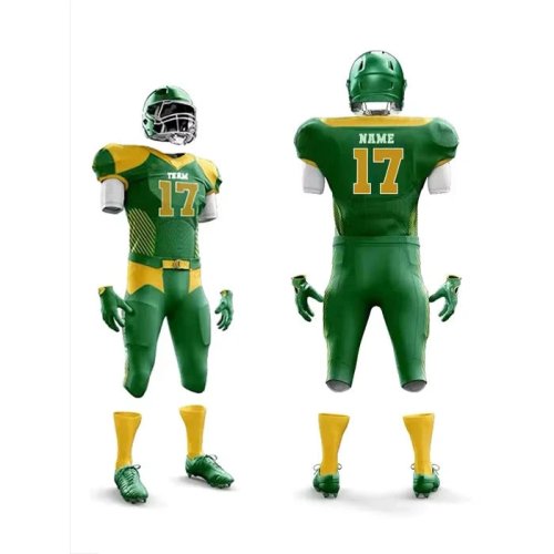 Custom Green Gold American Football Uniform Sublimated Jersey and Pants Manufacturers, Wholesale Suppliers Exporters in United States (USA)
