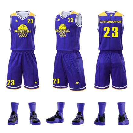 Custom Purple Yellow Basketball Uniform Sleeveless Sublimation Jersey Shorts Set Manufacturers in Toulouse, Wholesale Suppliers Exporters