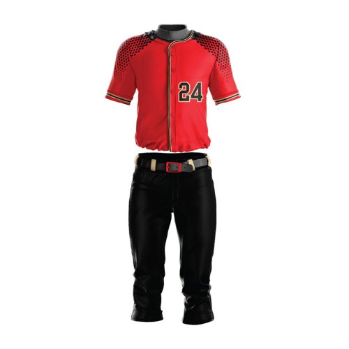 Custom Red and Black Baseball Uniform with Button Jersey and Pants Set Manufacturers, Wholesale Suppliers Exporters in United States (USA)