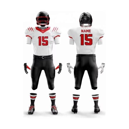 Custom White Black Red American Football Uniform With Player Name and Number Manufacturers, Wholesale Suppliers Exporters in United States (USA)