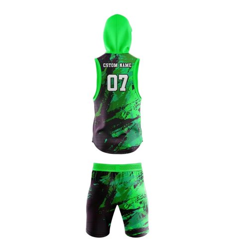 Green Black 7 On 7 Football Set Premium Polyester Hooded Jersey and Shorts Manufacturers, Wholesale Suppliers Exporters in United States (USA)