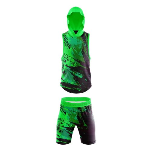 Green Black 7 On 7 Football Set Premium Polyester Hooded Jersey and Shorts Manufacturers, Wholesale Suppliers Exporters in United States (USA)