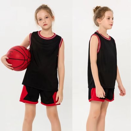 Kids Black Red Basketball Jersey Set Sleeveless Sports Uniform for Boys Girls Manufacturers in Toulouse, Wholesale Suppliers Exporters