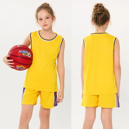 Kids Yellow Basketball Jersey and Shorts Set Breathable Youth Basketball Uniform Manufacturers in Toulouse, Wholesale Suppliers Exporters