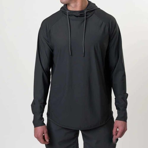 Mens Black Lightweight Performance Hooded Long Sleeve Athletic Pullover Hoodie Manufacturers in Brisbane, Wholesale Suppliers Exporters
