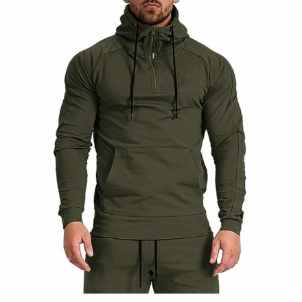 Olive Green Half Zip Pullover Hoodie for Men Cotton Blend Hooded Sweatshirt Manufacturers in Brisbane, Wholesale Suppliers Exporters