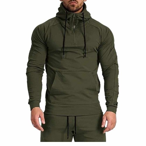 Olive Green Half Zip Pullover Hoodie for Men Cotton Blend Hooded Sweatshirt Manufacturers in Brisbane, Wholesale Suppliers Exporters