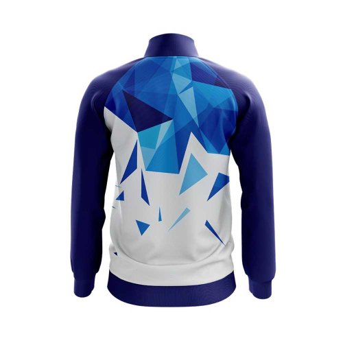 Premium Custom Sublimated Full Zip Sports Track Jacket with Geometric Blue White Design Manufacturers, Wholesale Suppliers Exporters in United States (USA)