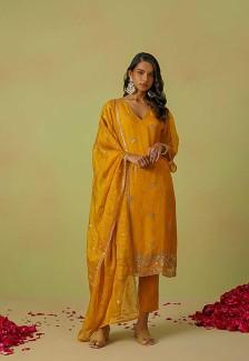 Buy Yellow Shimmer Organza Designer Kurti Online in Delhi