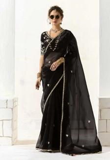 Buy Black Organza Tissue Party Wear Saree Online in Delhi