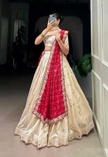Buy White Vichitra Silk Casual Wear Lehenga Online in Delhi