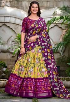 Buy Green Tusser Silk Casual Wear Lehenga Online in Delhi