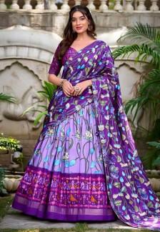 Buy Purple Tusser Silk Casual Wear Lehenga Online in Delhi