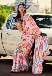 Buy Pink Satin Creap Casual Wear Saree Online in Delhi