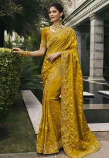 Buy Yellow Tissue Silk Designer Saree Online in Delhi