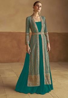 Buy Green Georgette Designer Gown Online in Delhi