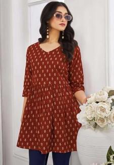 Buy Brown Cotton Printed Kurti Online in Delhi